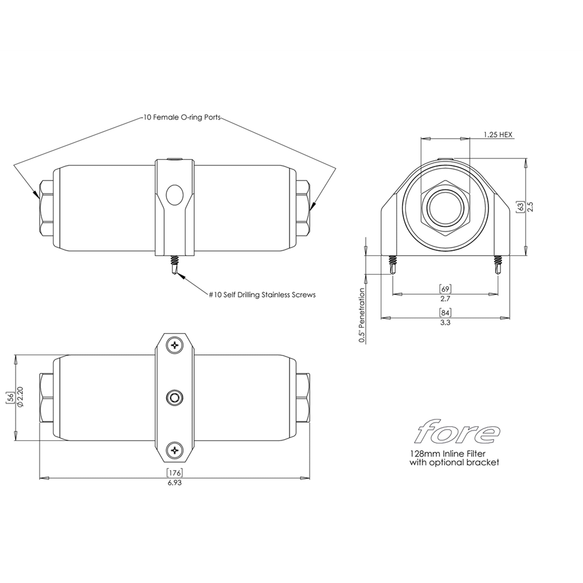 128MM INLINE FUEL FILTER CELLULOSE  | FORE INNOVATIONS