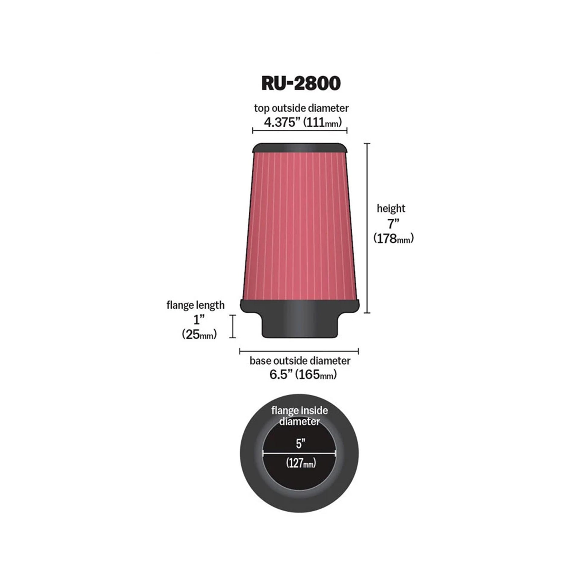 K&N RU-2800 UNIVERSAL CLAMP ON AIR FILTER 5-INCH